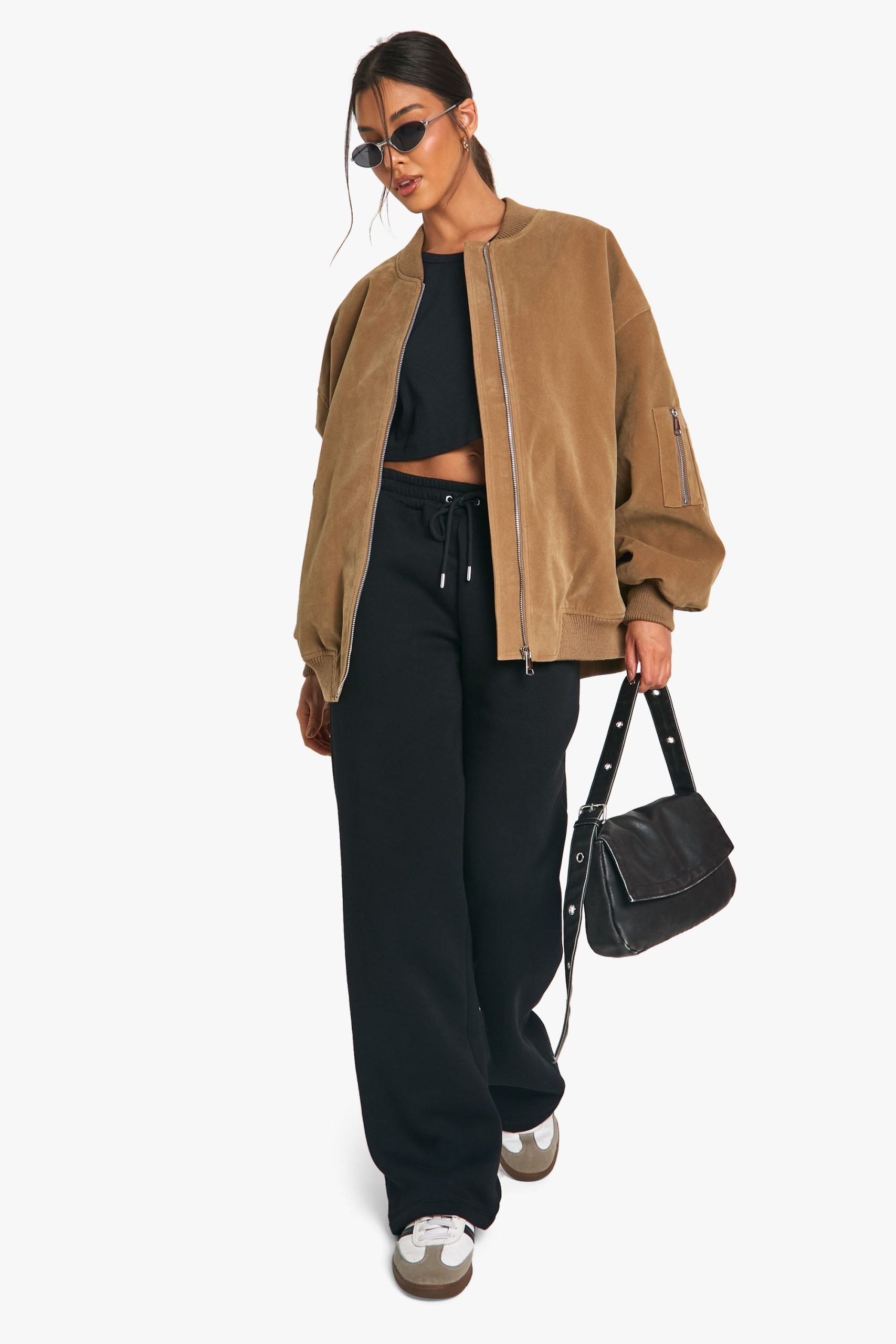 Vintage Suede Look Oversized Bomber Jacket - Image 3