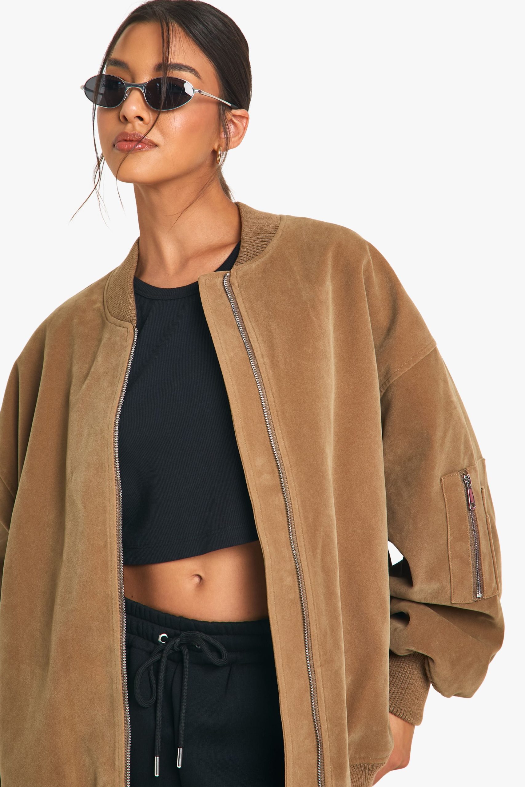 Vintage Suede Look Oversized Bomber Jacket - Image 4
