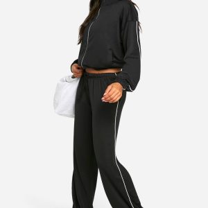 Tricot Piping Detail Low Waist Straight Leg Jogger