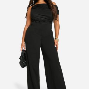 Plus Mesh Trim Detail Asymmetric Wide Leg Jumpsuit