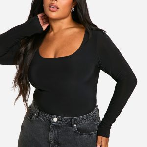 Boohoo Basics Plus Double Layer Slinky Scoop Bodysuit