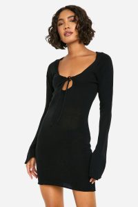 Tall Tie Front Flare Sleeve Mini Dress