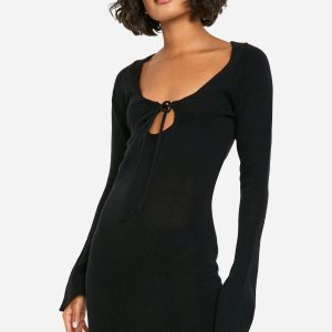 Tall Tie Front Flare Sleeve Mini Dress
