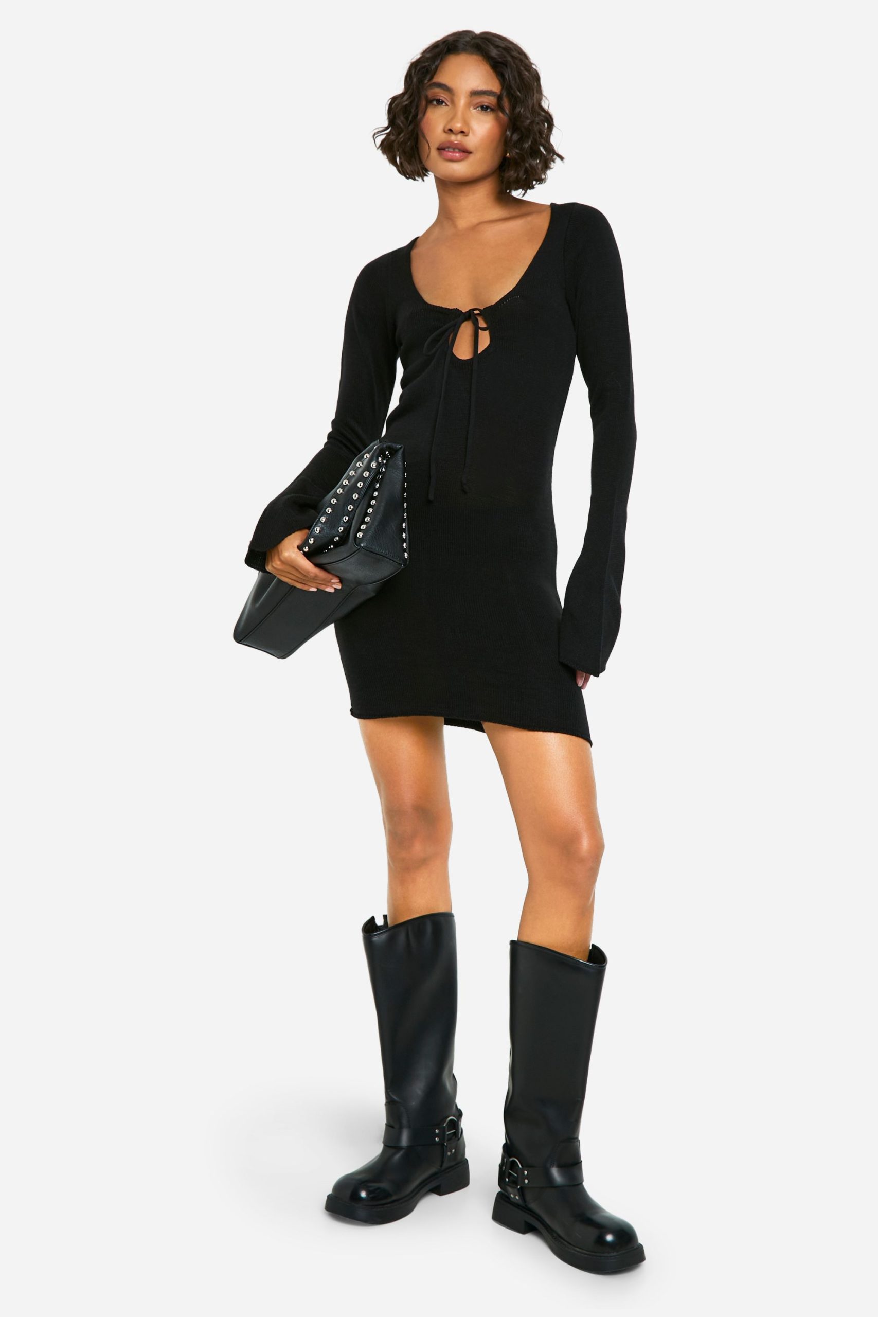 Tall Tie Front Flare Sleeve Mini Dress - Image 3