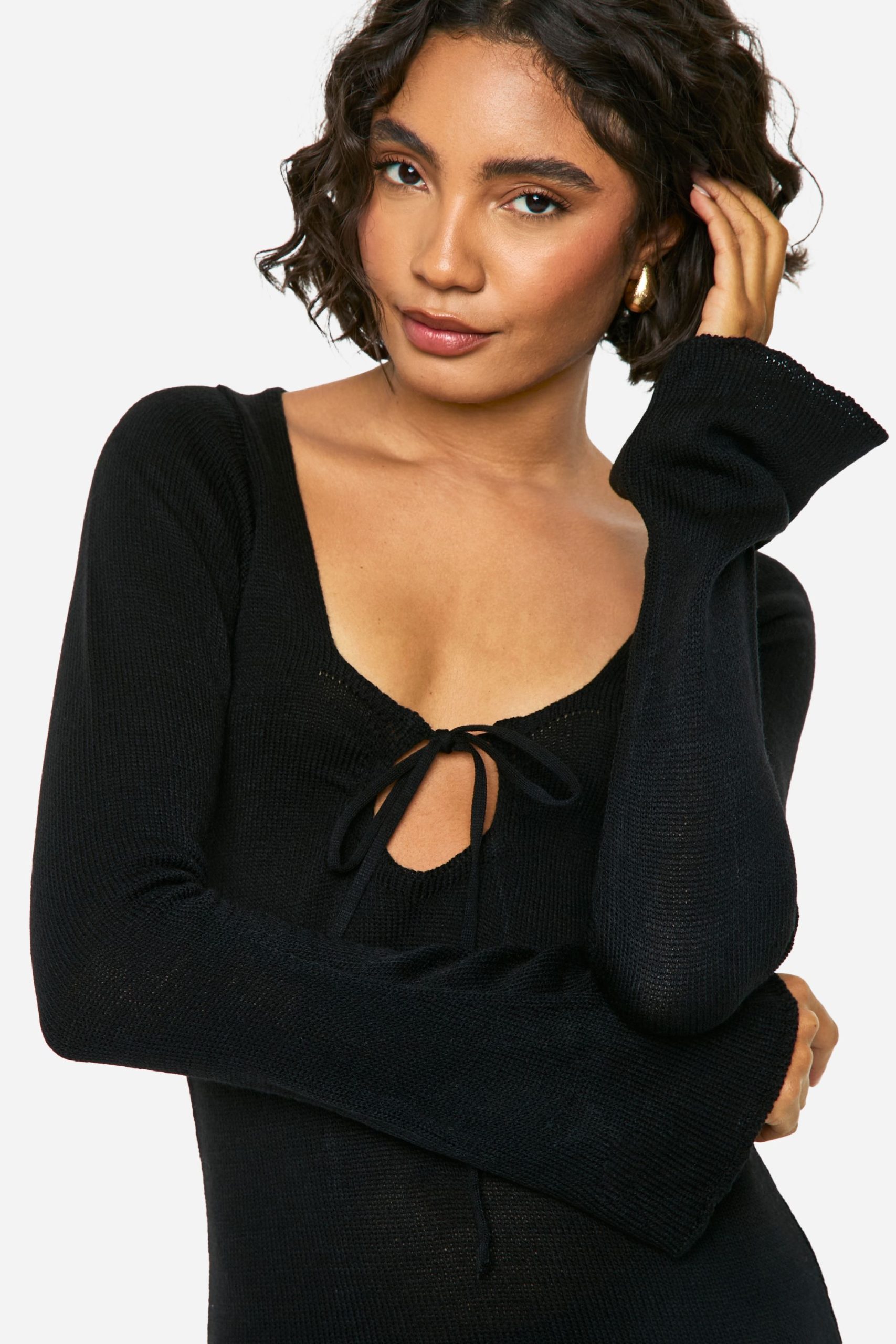 Tall Tie Front Flare Sleeve Mini Dress - Image 4