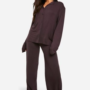Petite Long Sleeve Shirt & Trousers Pyjama Set