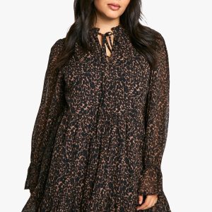 Plus Animal Print Chiffon Smock Dress