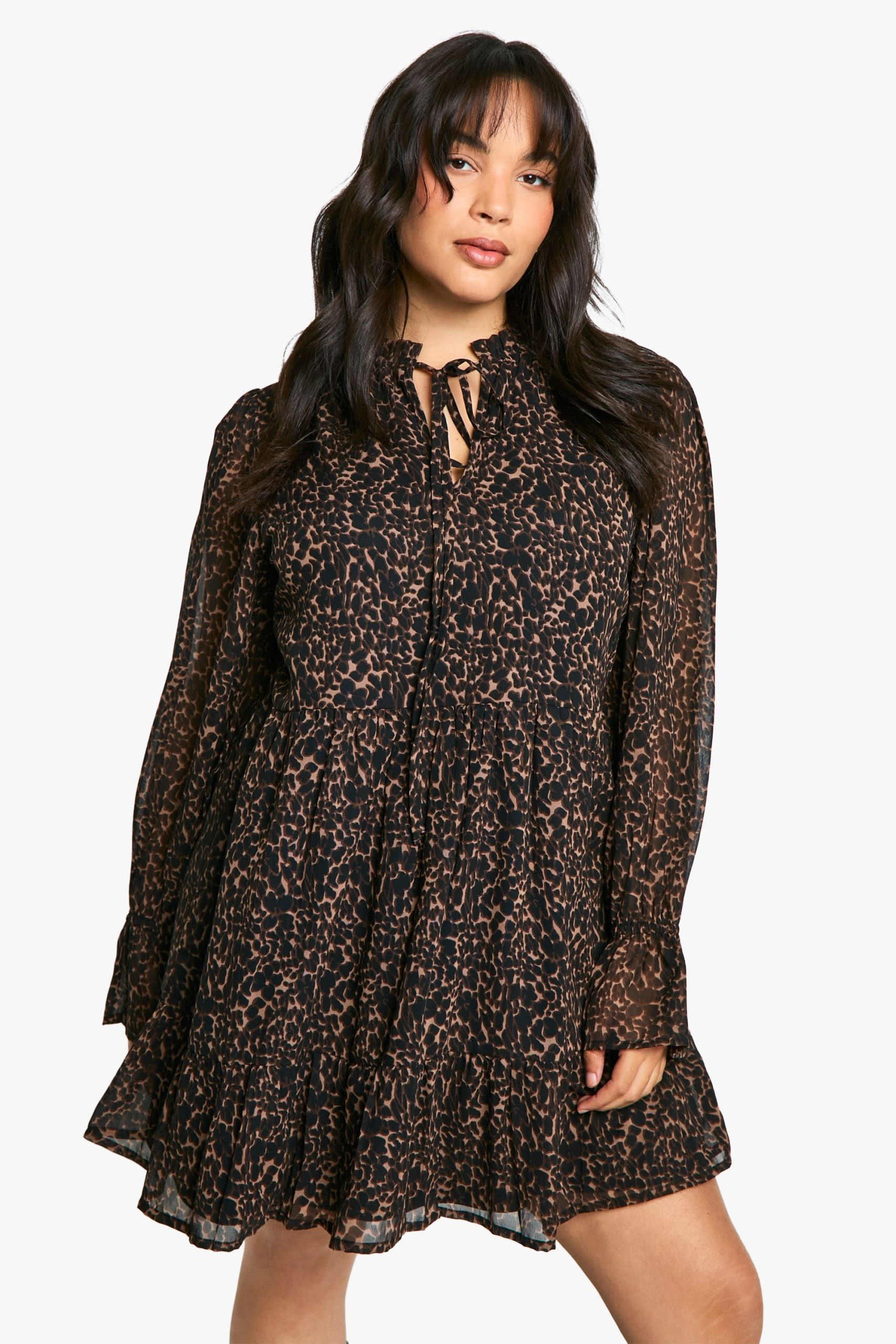 Plus Animal Print Chiffon Smock Dress