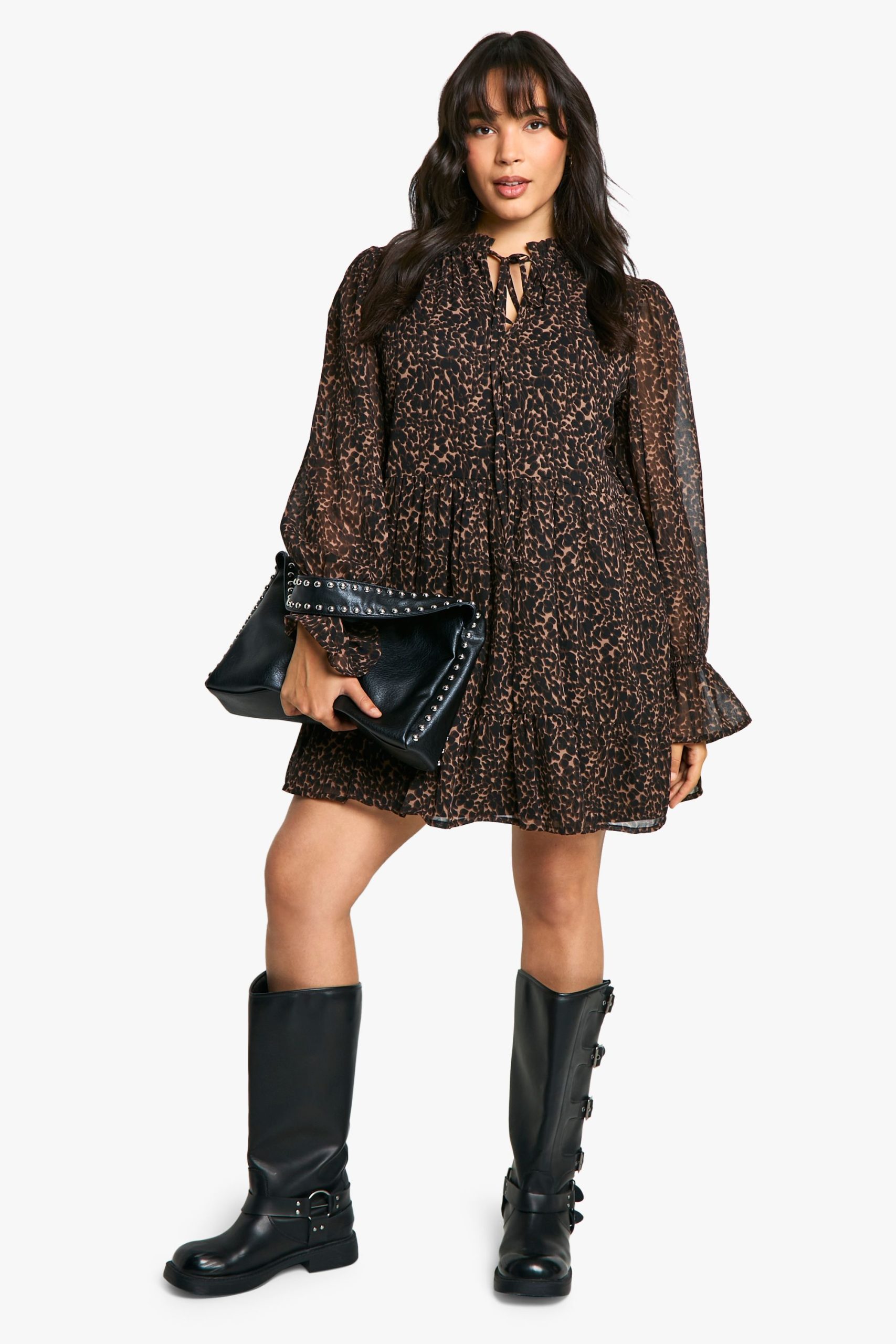 Plus Animal Print Chiffon Smock Dress - Image 3