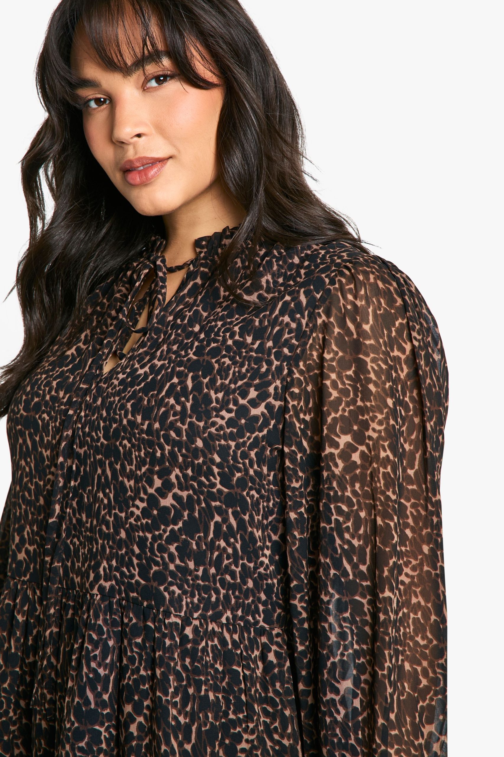 Plus Animal Print Chiffon Smock Dress - Image 4