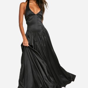 Satin Milkmaid Halterneck Maxi Dress