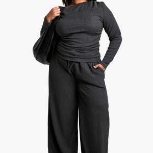 Plus Textured Drawstring Waist Trouser