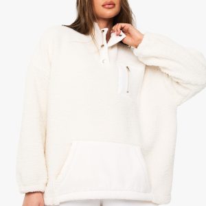 Popper Funnel Neck Oversized Borg Sweatshirt