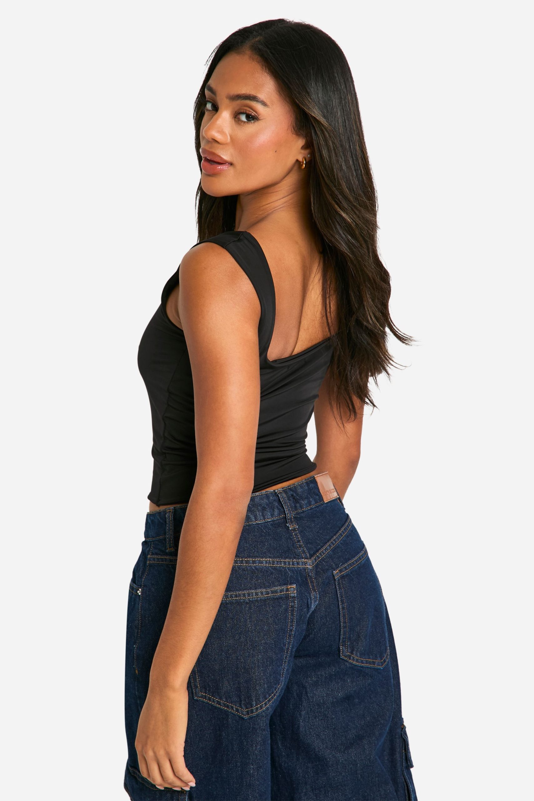 Double Layer Slinky Square Neck Crop top - Image 2