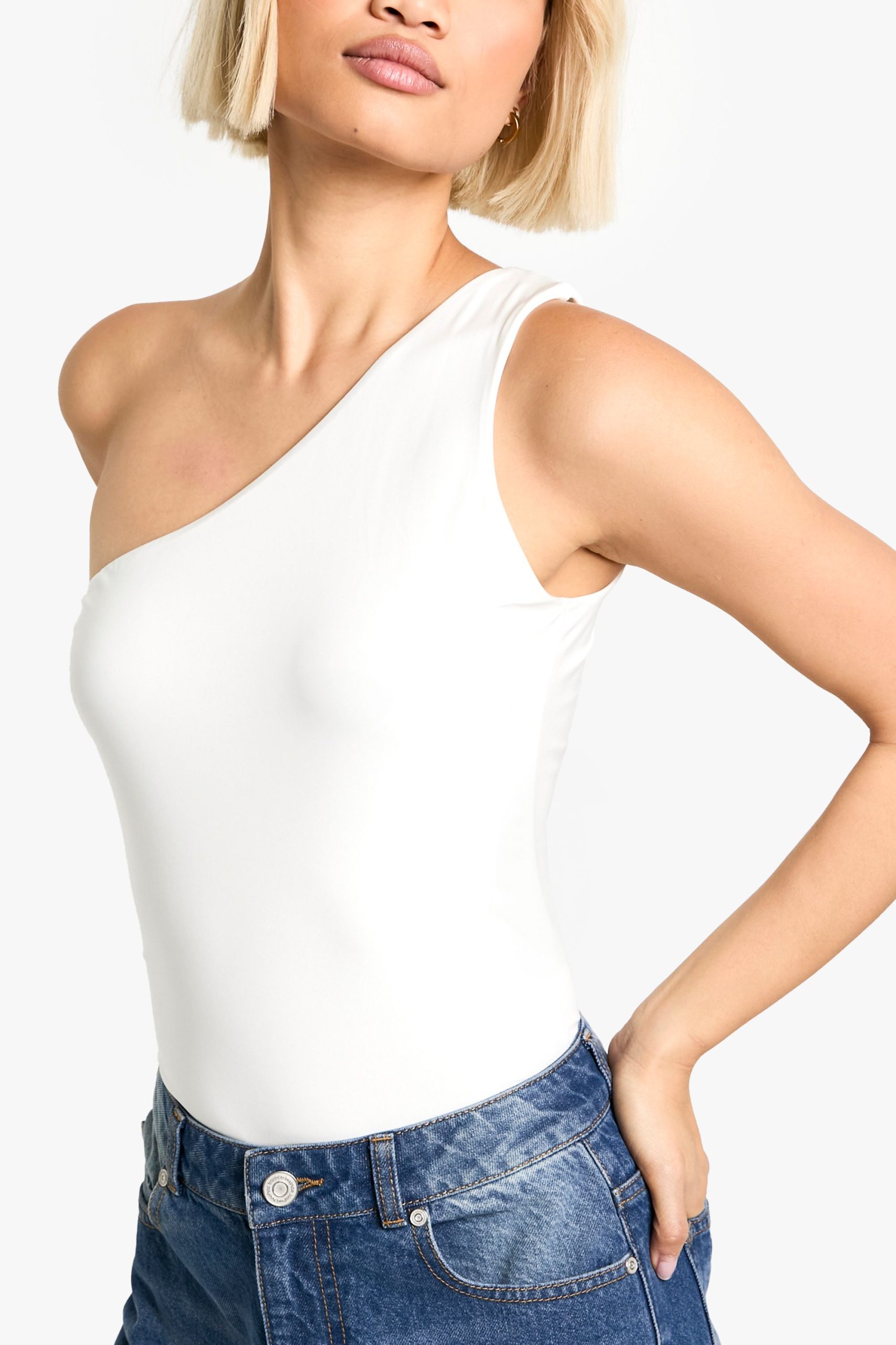 Double Layer Slinky One Shoulder Bodysuit - Image 3