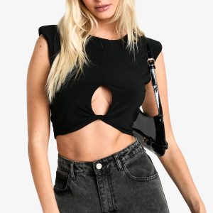 Double Layer Slinky Knot Front Shoulder Pad Top