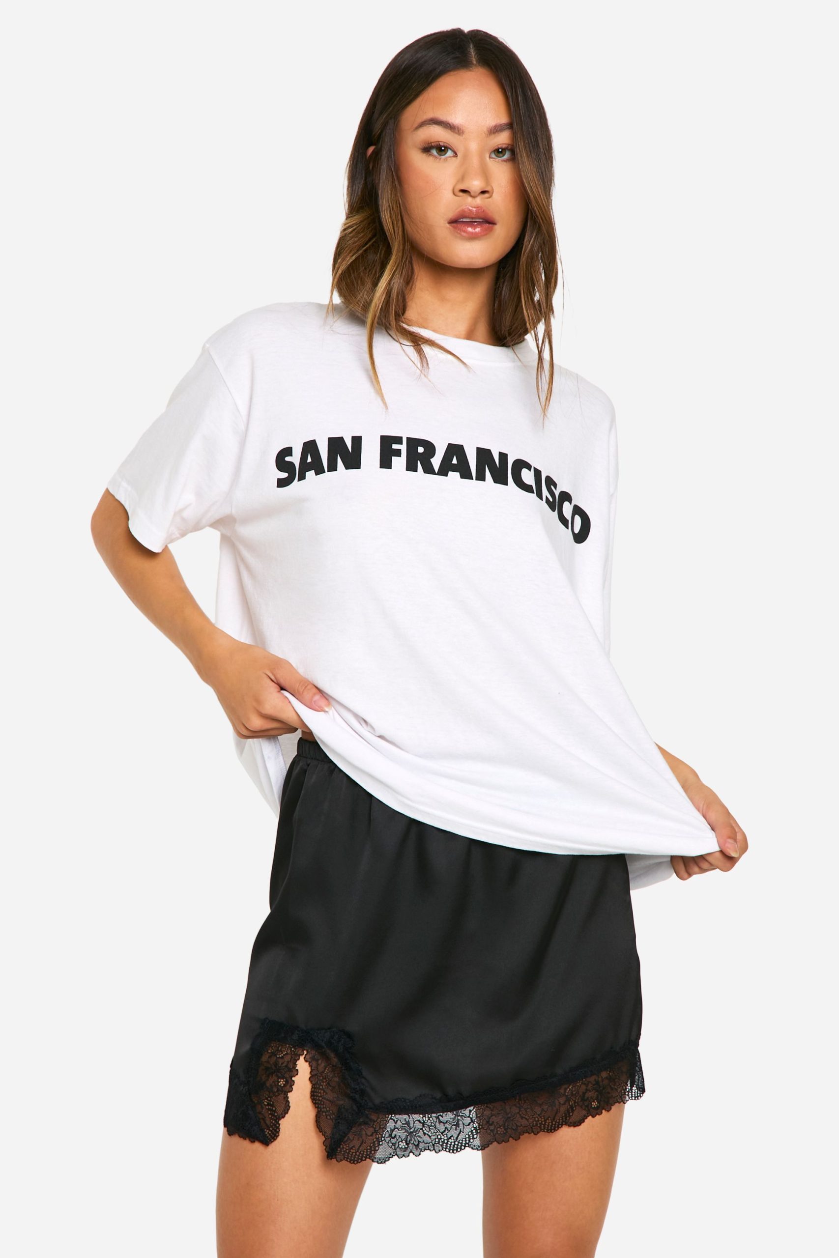 Tall Satin Lace Trim Mini Skirt