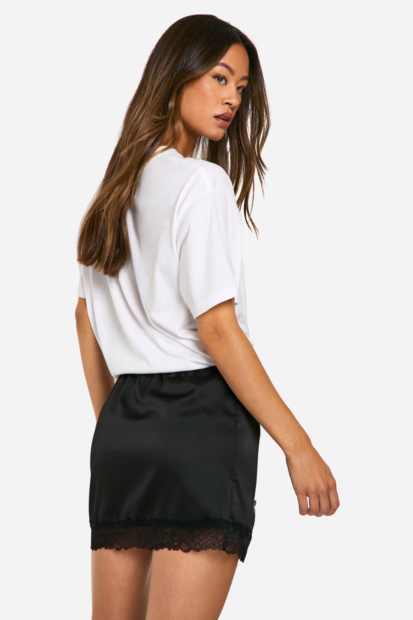 Tall Satin Lace Trim Mini Skirt - Image 2