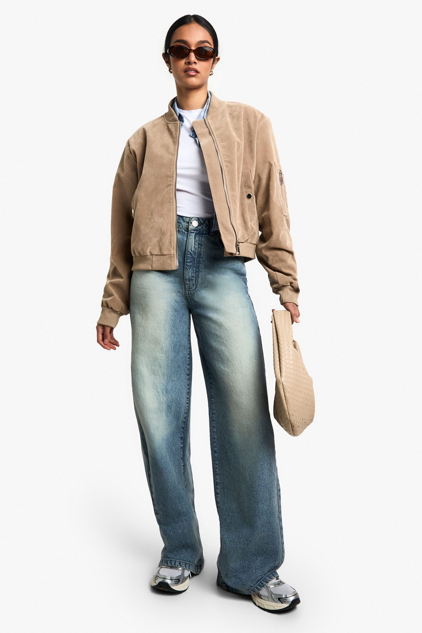 Suede Look Shoulder Pad Bomber Jacket - Image 3