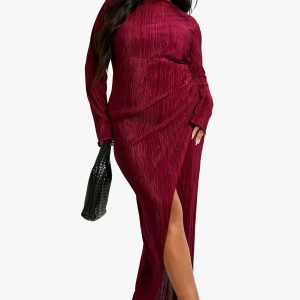 Plus Plisse Pleated Wrap Maxi Dress