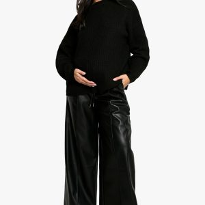 Maternity Elasticated Waist Pu Wide Leg Jogger