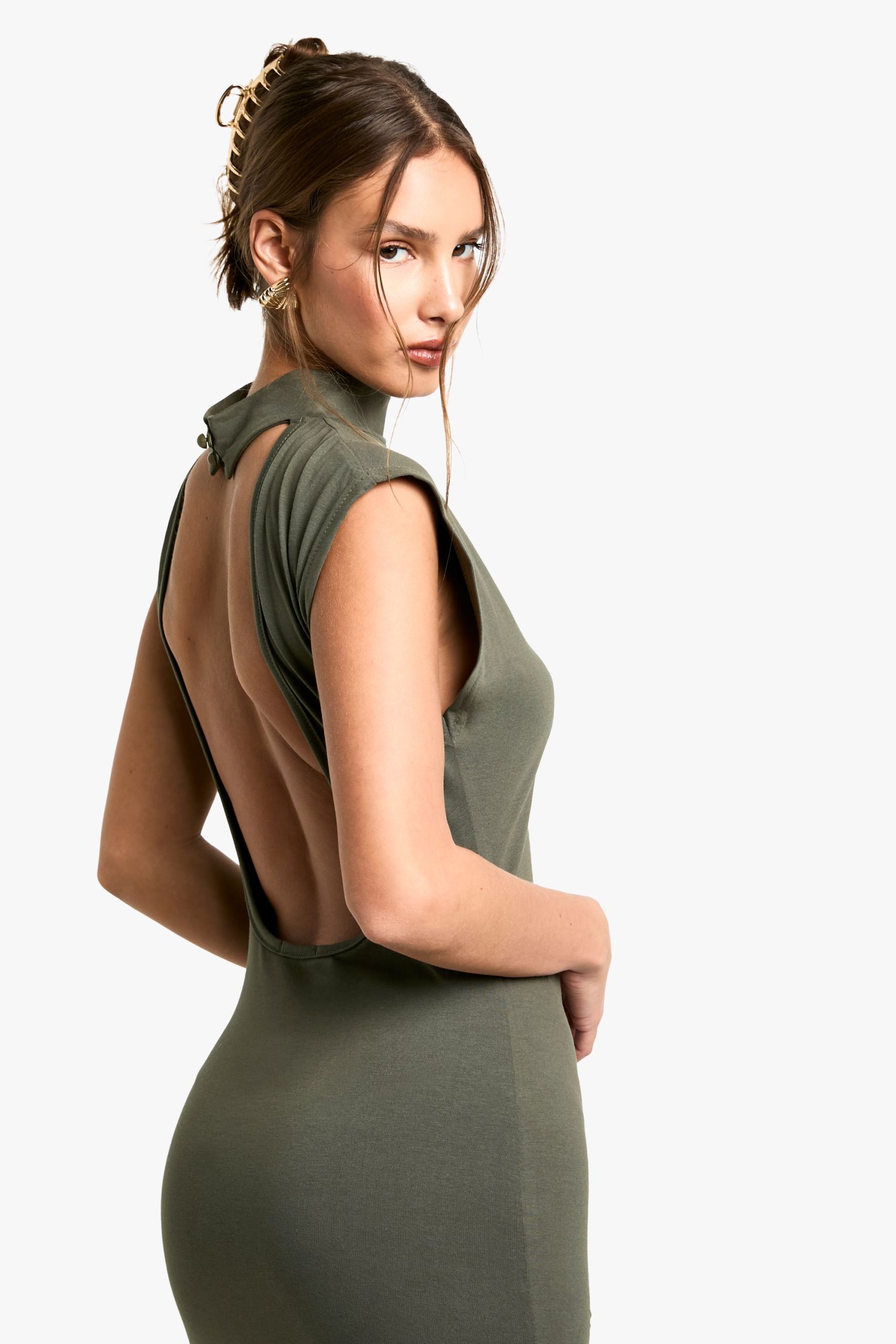 Ruched High Neck Midaxi Dress - Image 4