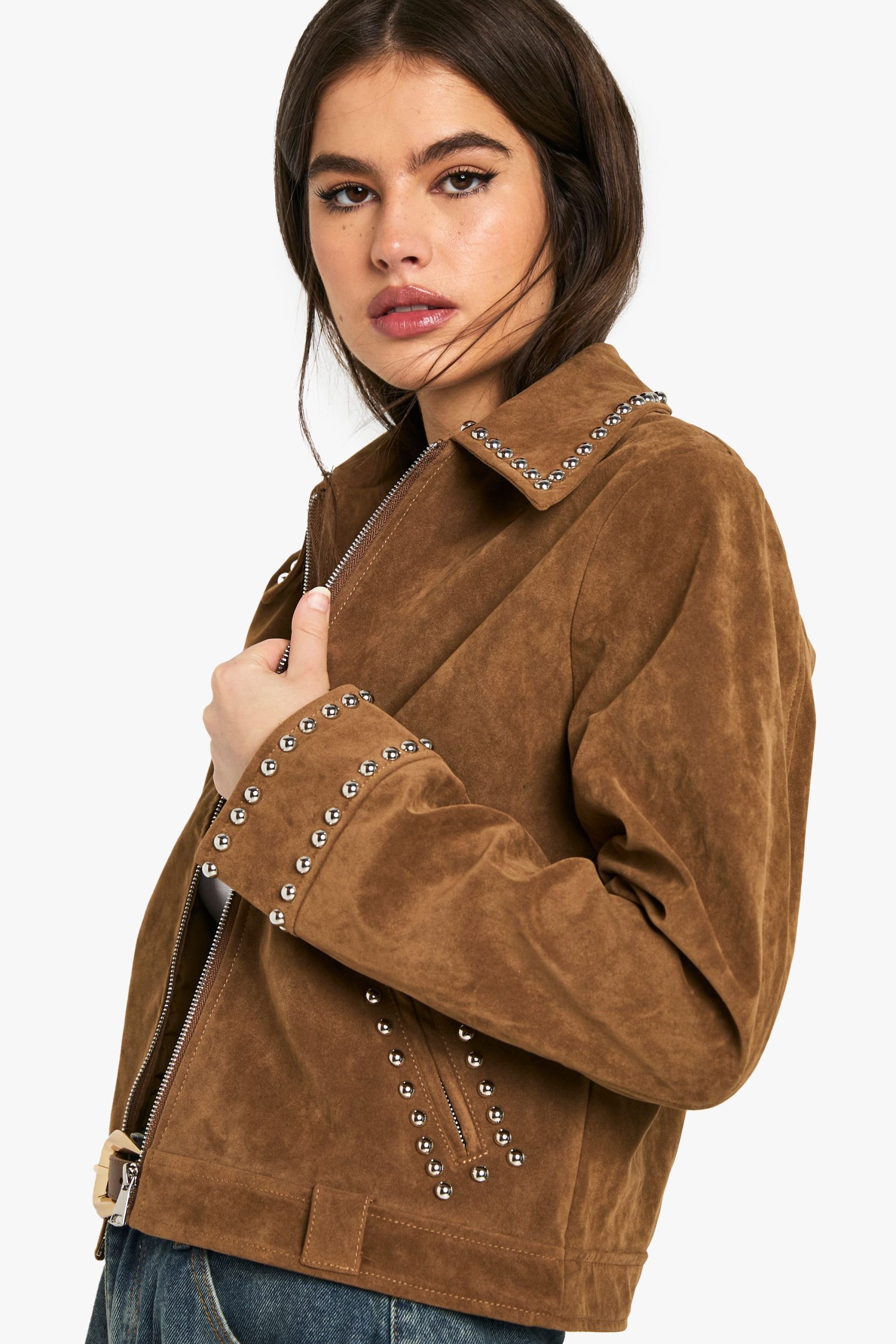 Suede Look Studded Jacket