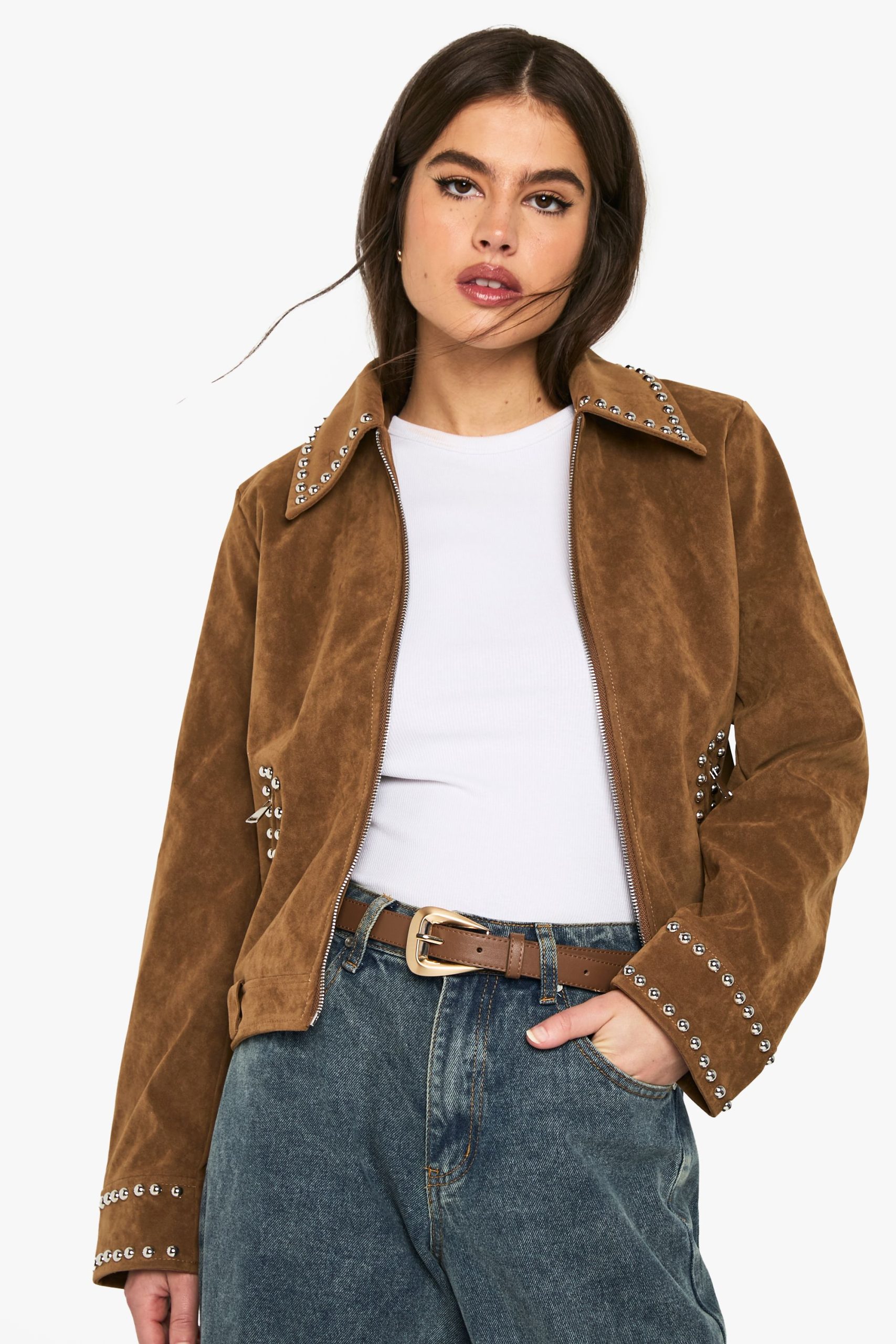 Suede Look Studded Jacket - Image 3