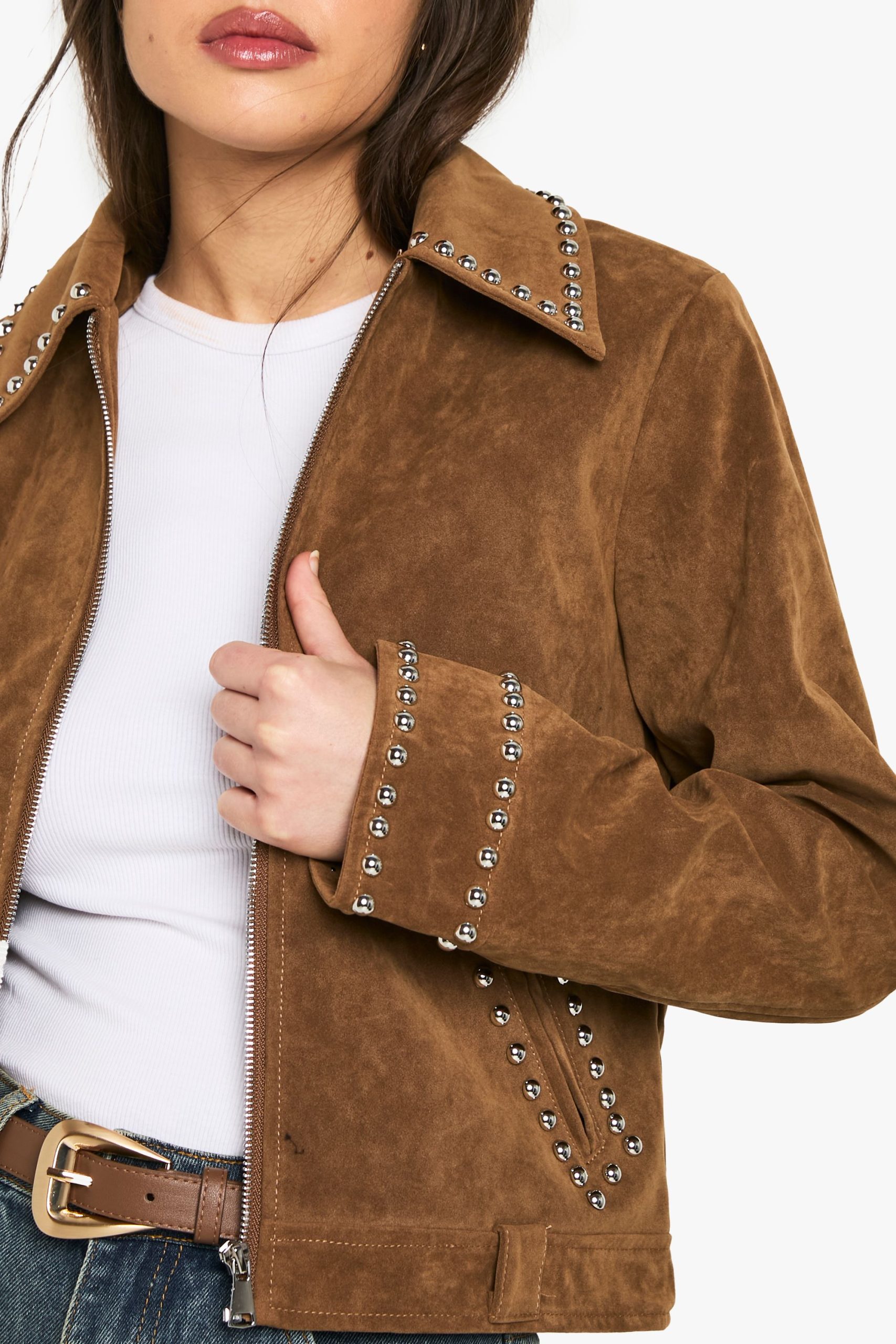 Suede Look Studded Jacket - Image 4