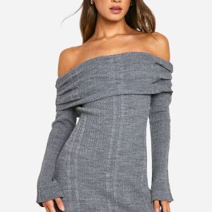 Tall Bardot Cable Knit Skater Dress