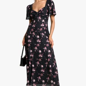 Floral Angel Sleeve Chiffon Midaxi Dress