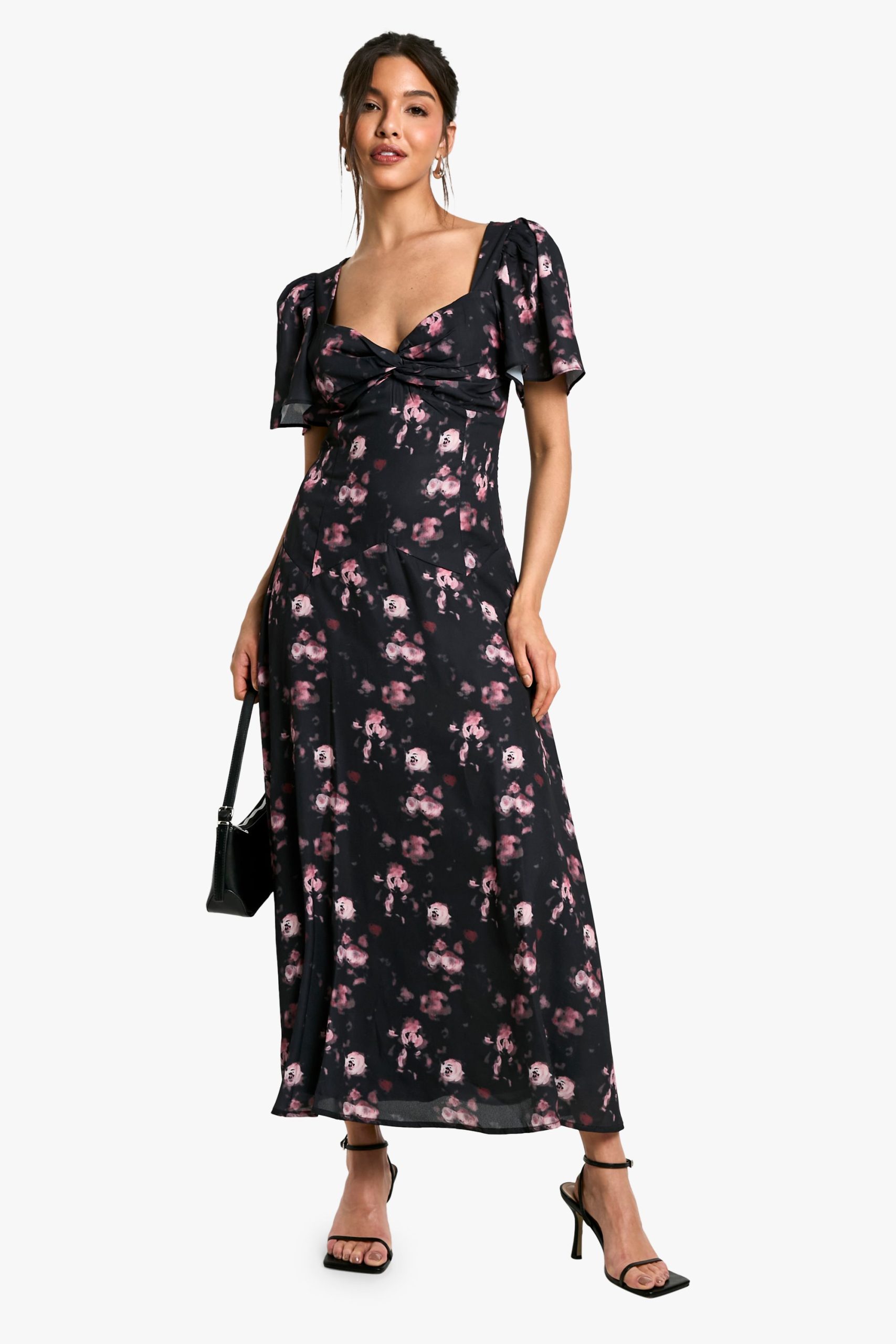 Floral Angel Sleeve Chiffon Midaxi Dress