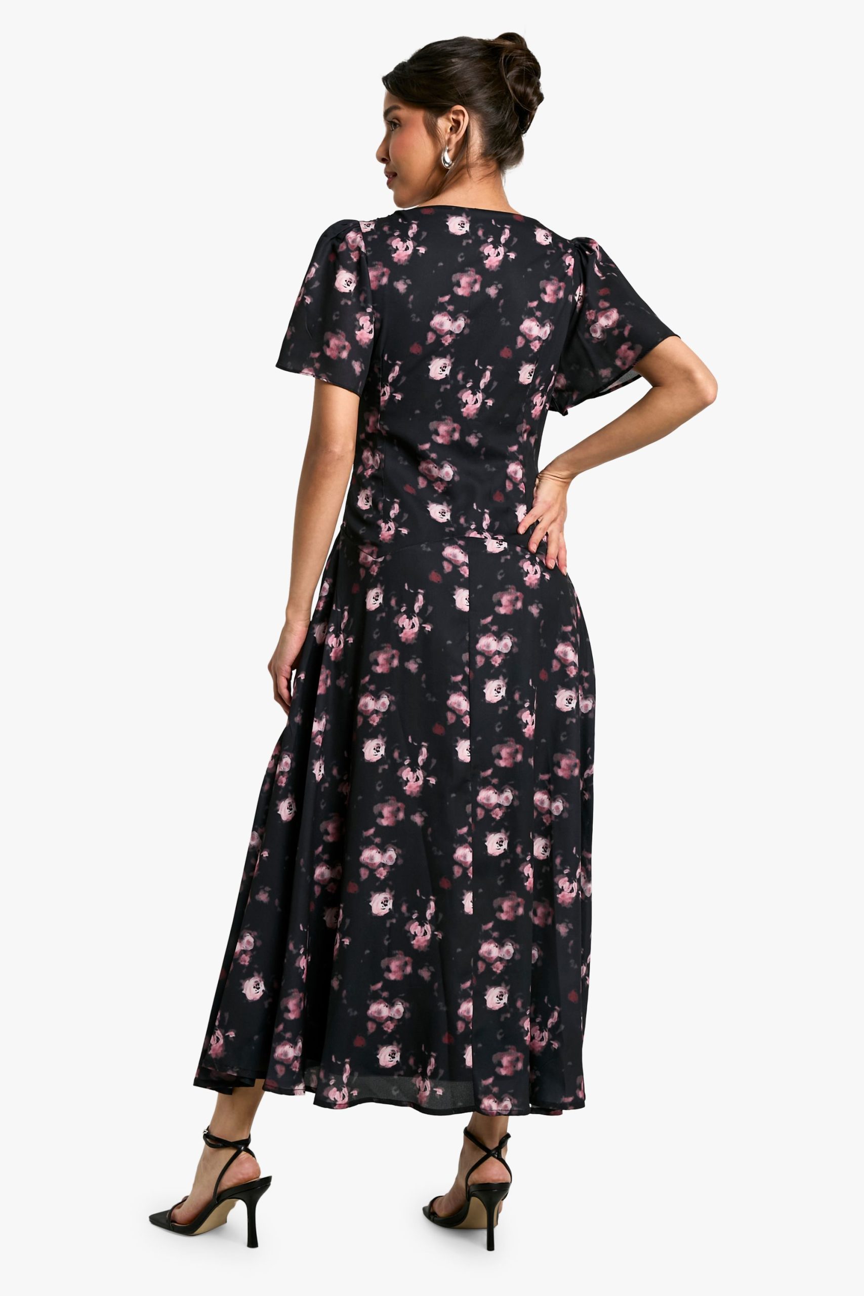 Floral Angel Sleeve Chiffon Midaxi Dress - Image 2