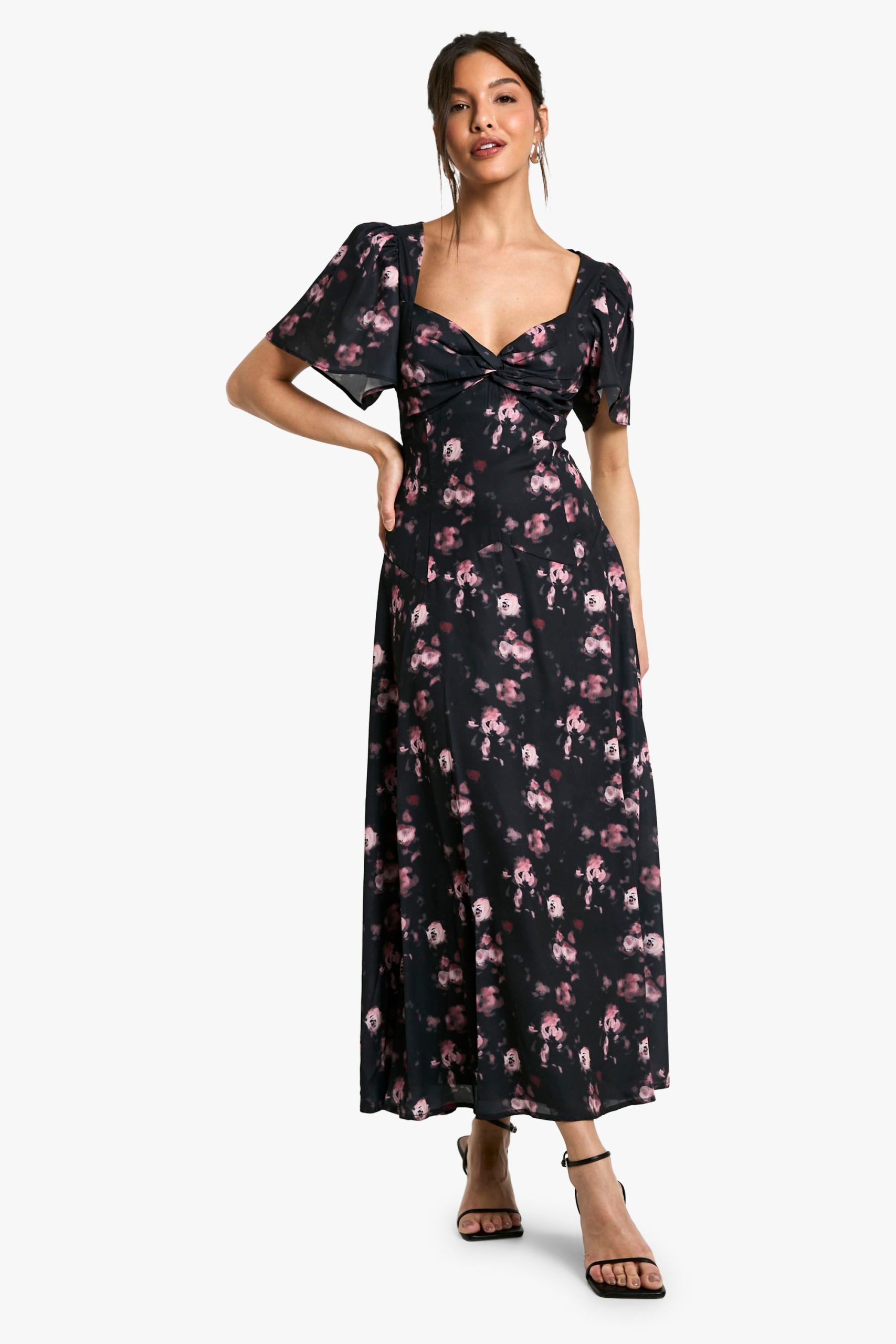 Floral Angel Sleeve Chiffon Midaxi Dress - Image 3
