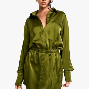 Satin Shirt Mini Dress