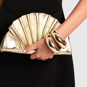 Metallic Ruffle Clutch Bag