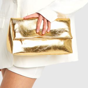 Large Metallic Fold Over Clutch Bag