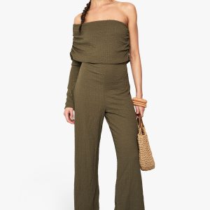 One Shoulder Wide Leg Textured Jumpsuit