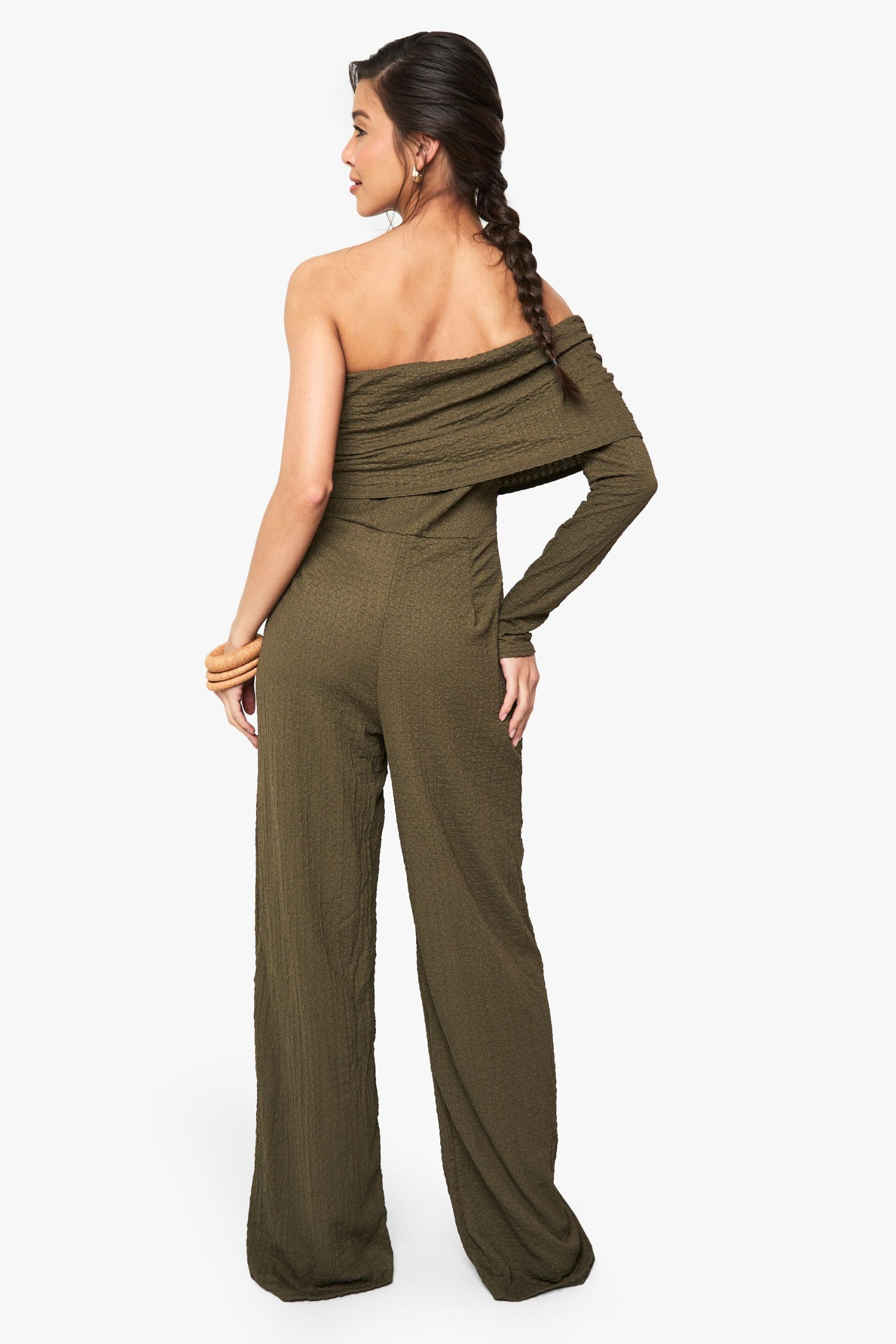One Shoulder Wide Leg Textured Jumpsuit - Image 2