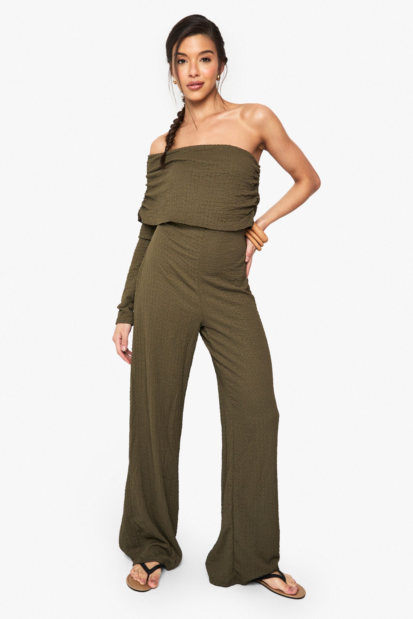 One Shoulder Wide Leg Textured Jumpsuit - Image 3