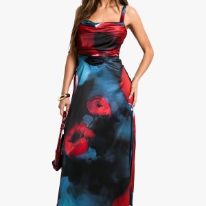 Floral Satin Corset Midaxi Dress