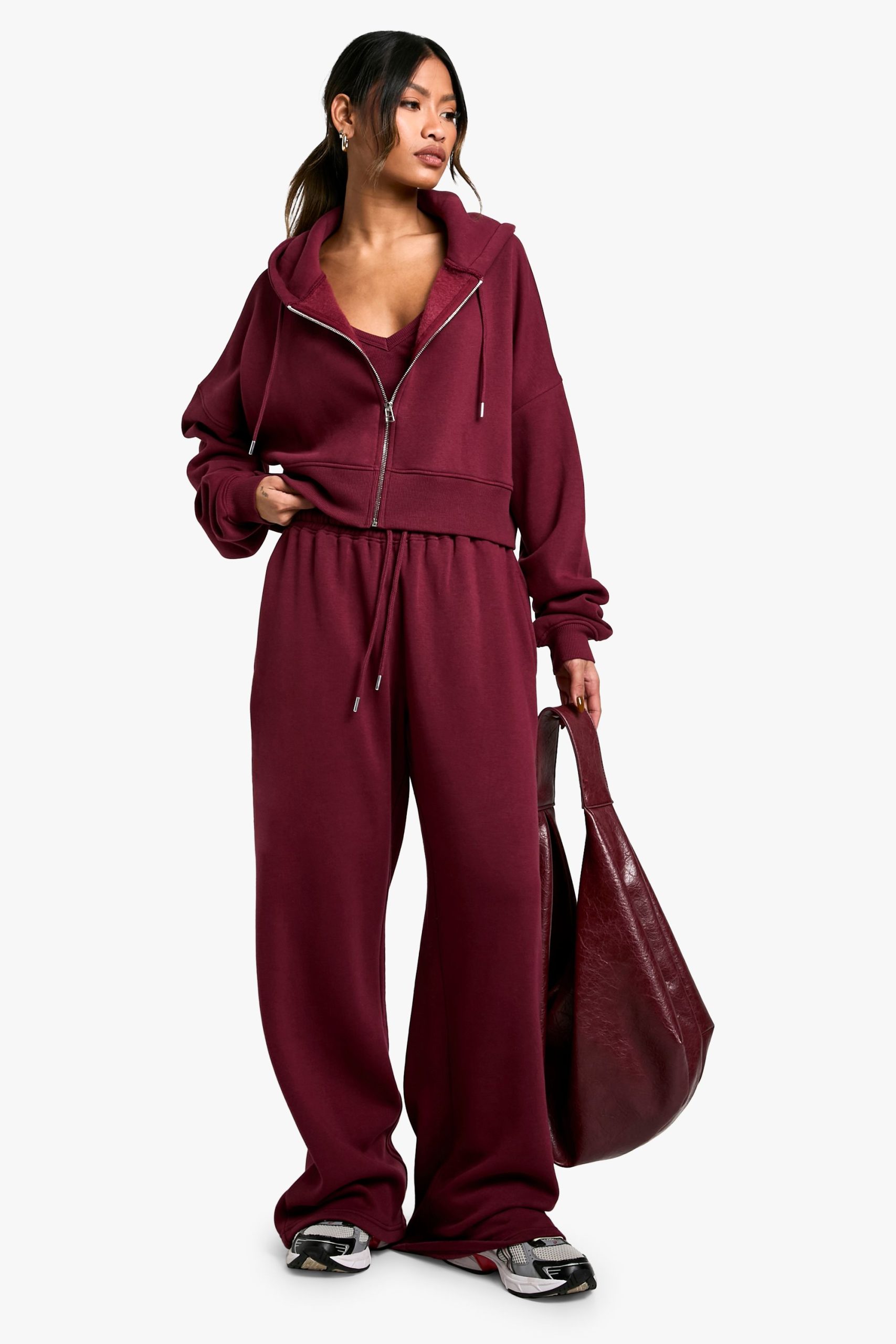 Ribbed V Neck Top 3 Piece Hooded Tracksuit
