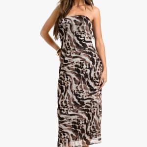 Bandeau Printed Mesh Midaxi Dress