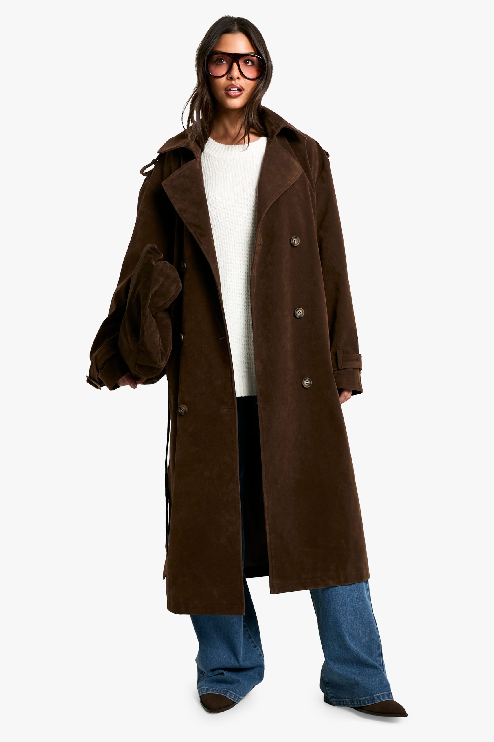 Vintage Suede Look Trench Coat