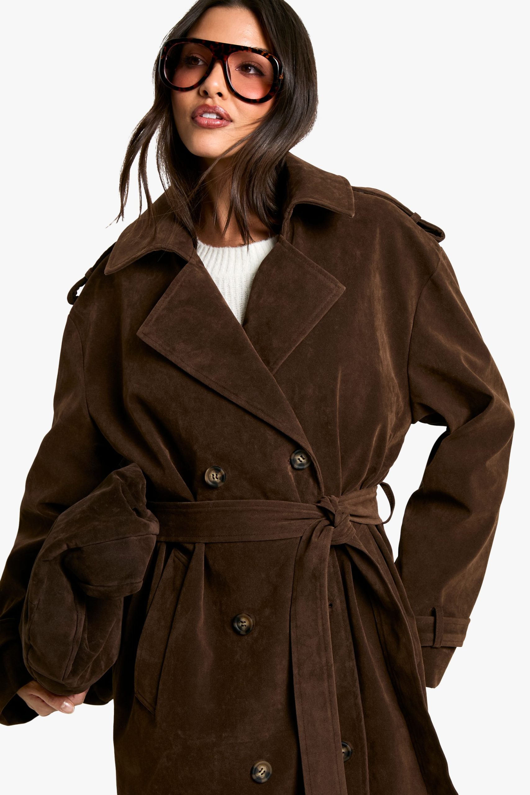 Vintage Suede Look Trench Coat - Image 4