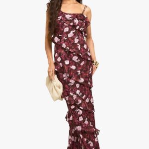 Floral One Shoulder Ruffle Maxi Dress