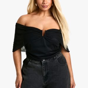 Plus Trim Detail Bardot Stretch Bodysuit