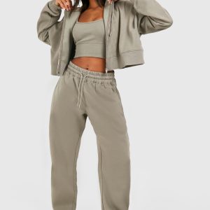 Deep Hem Crop Top 3 Piece Hooded Tracksuit