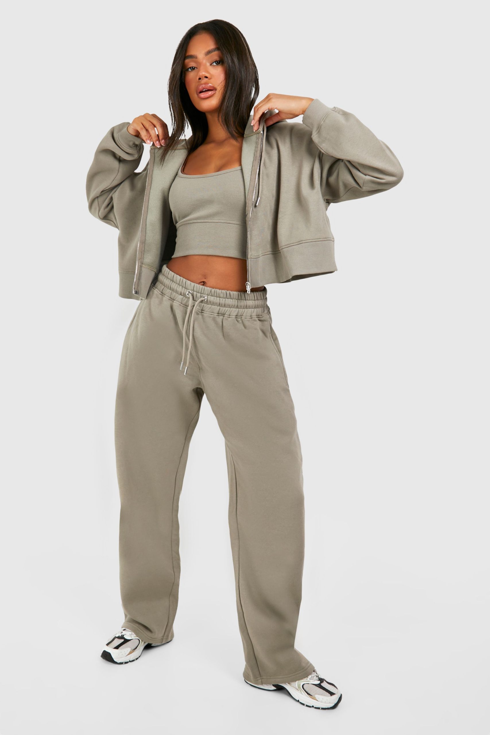 Deep Hem Crop Top 3 Piece Hooded Tracksuit