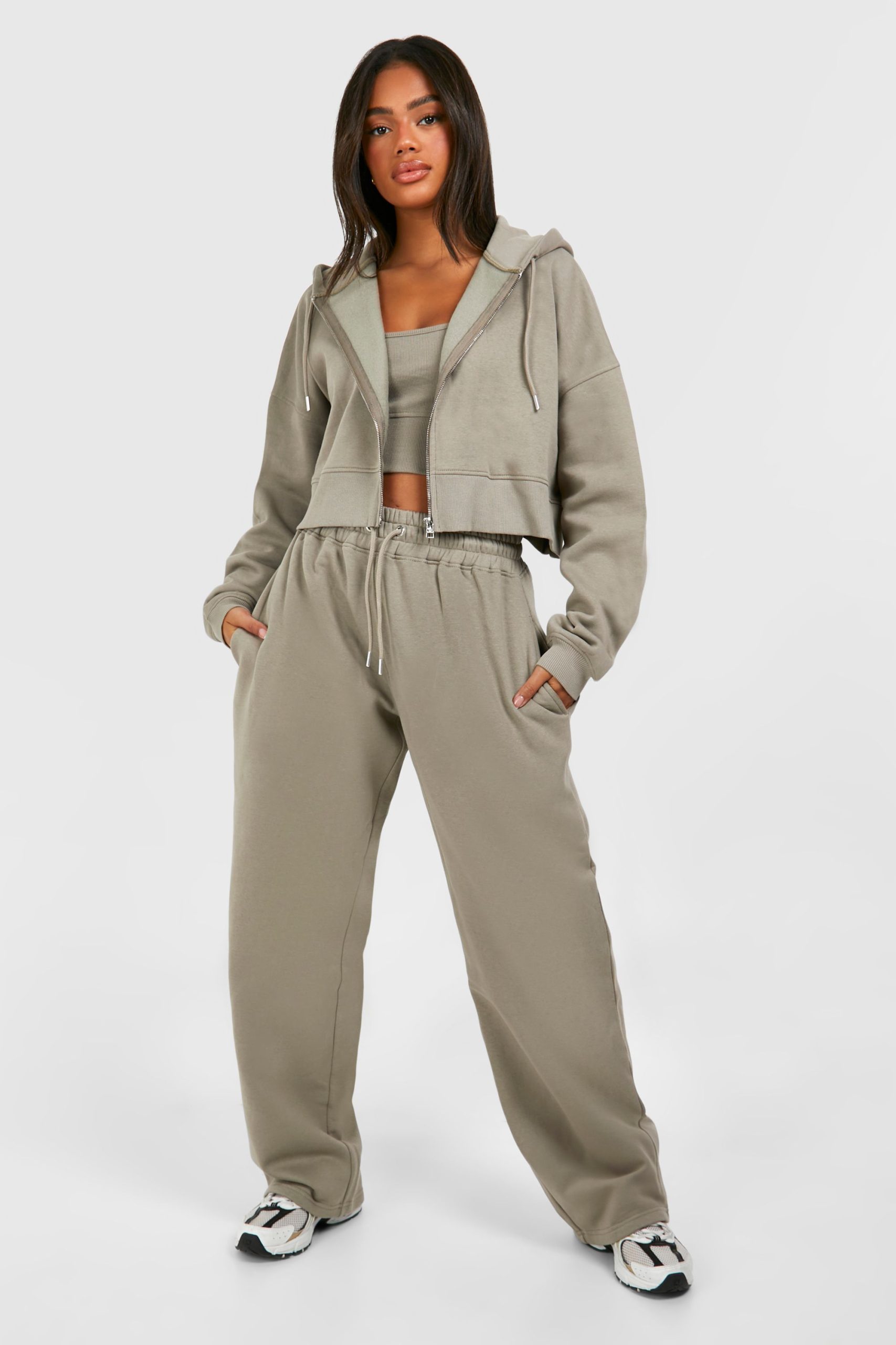 Deep Hem Crop Top 3 Piece Hooded Tracksuit - Image 3